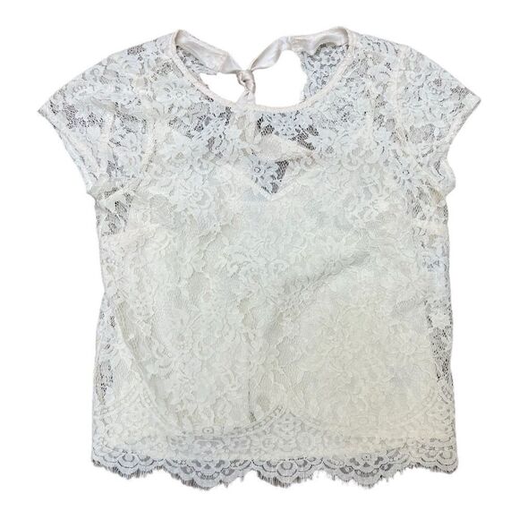 NWT Abercrombie & Fitch Cream Lace Blouse Sz XS Feminine Sheer Layered Tie Back - Picture 7 of 7